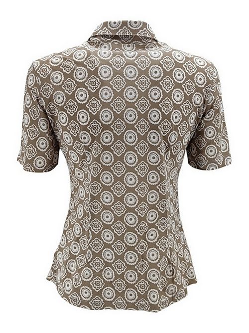 Women's polo shirt in beige and white lily patterned jersey Camicetta Snob | 759-41247430